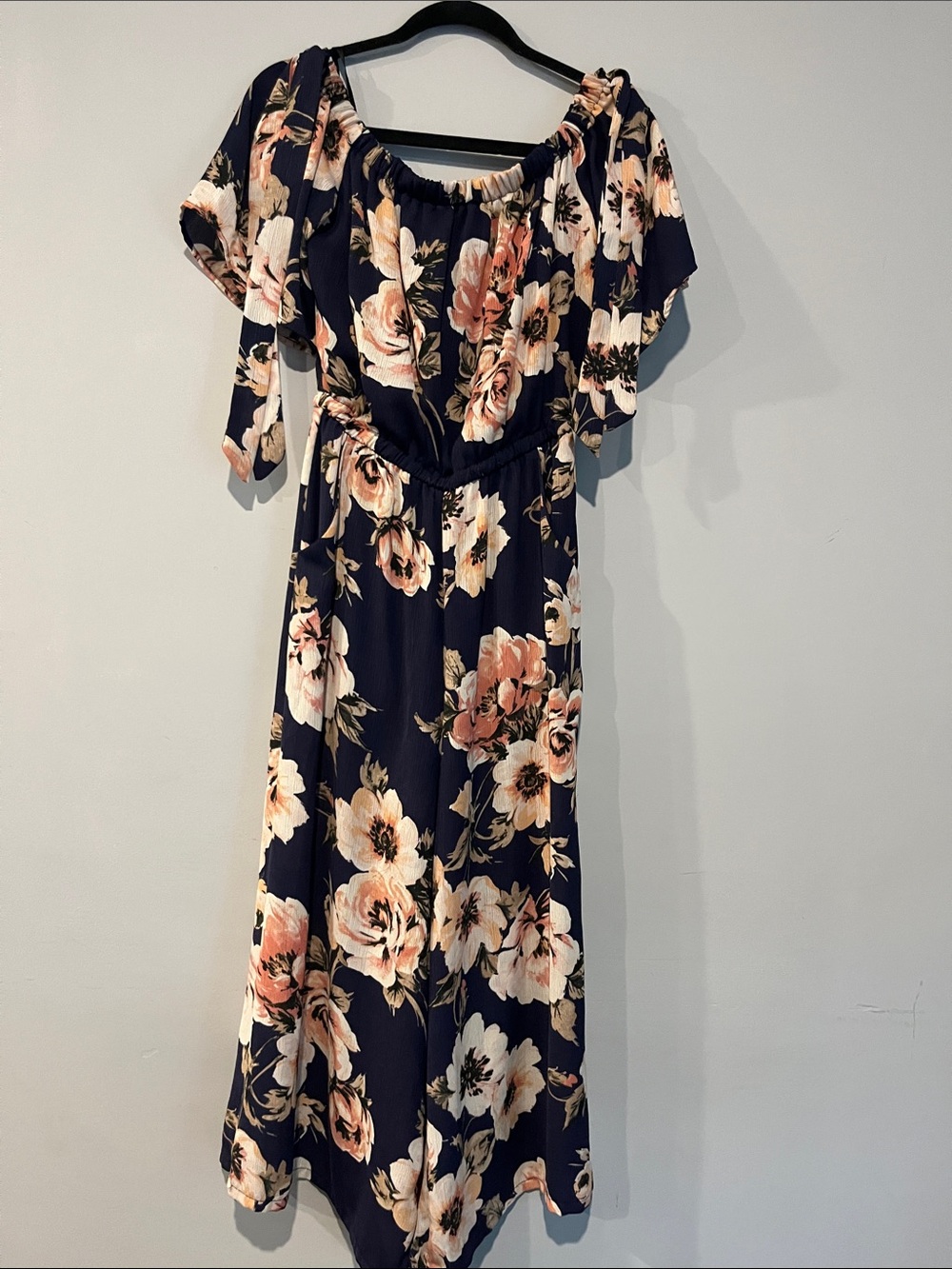 AUW Navy Jumpsuit with Peach Floral Print